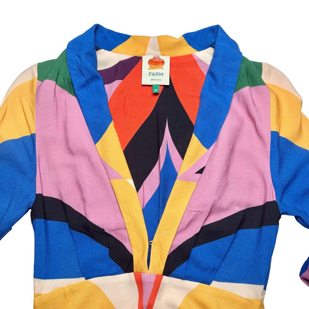 FARM Rio | Women | Multicolor Geometric Color Block Retro 60s Maxi Dress | XS - Picture 10 of 16